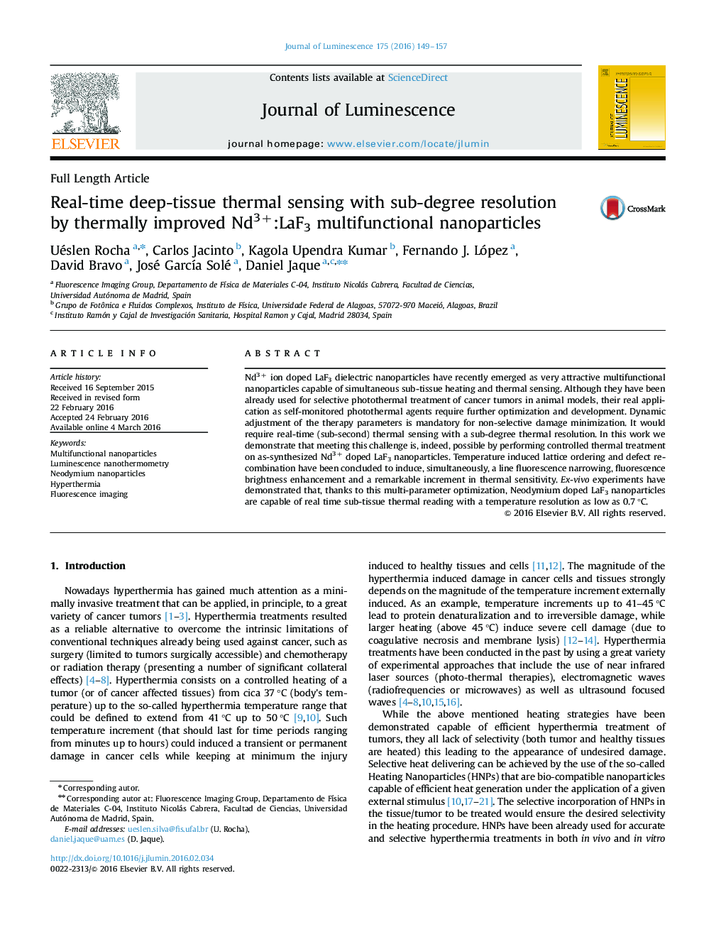 Real-time deep-tissue thermal sensing with sub-degree resolution by thermally improved Nd3+:LaF3 multifunctional nanoparticles