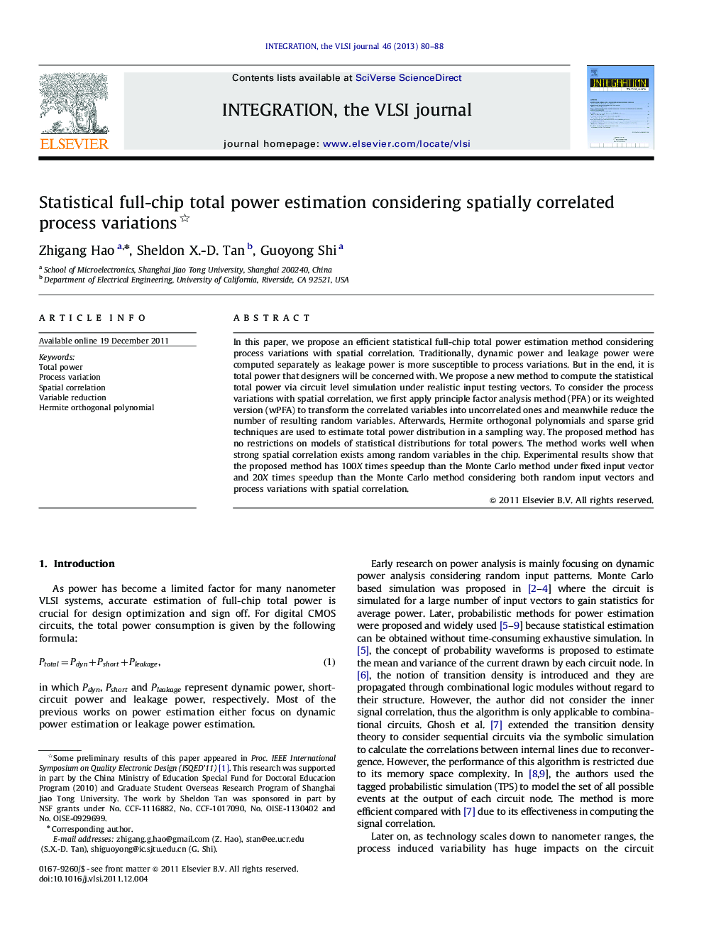 Statistical full-chip total power estimation considering spatially correlated process variations 