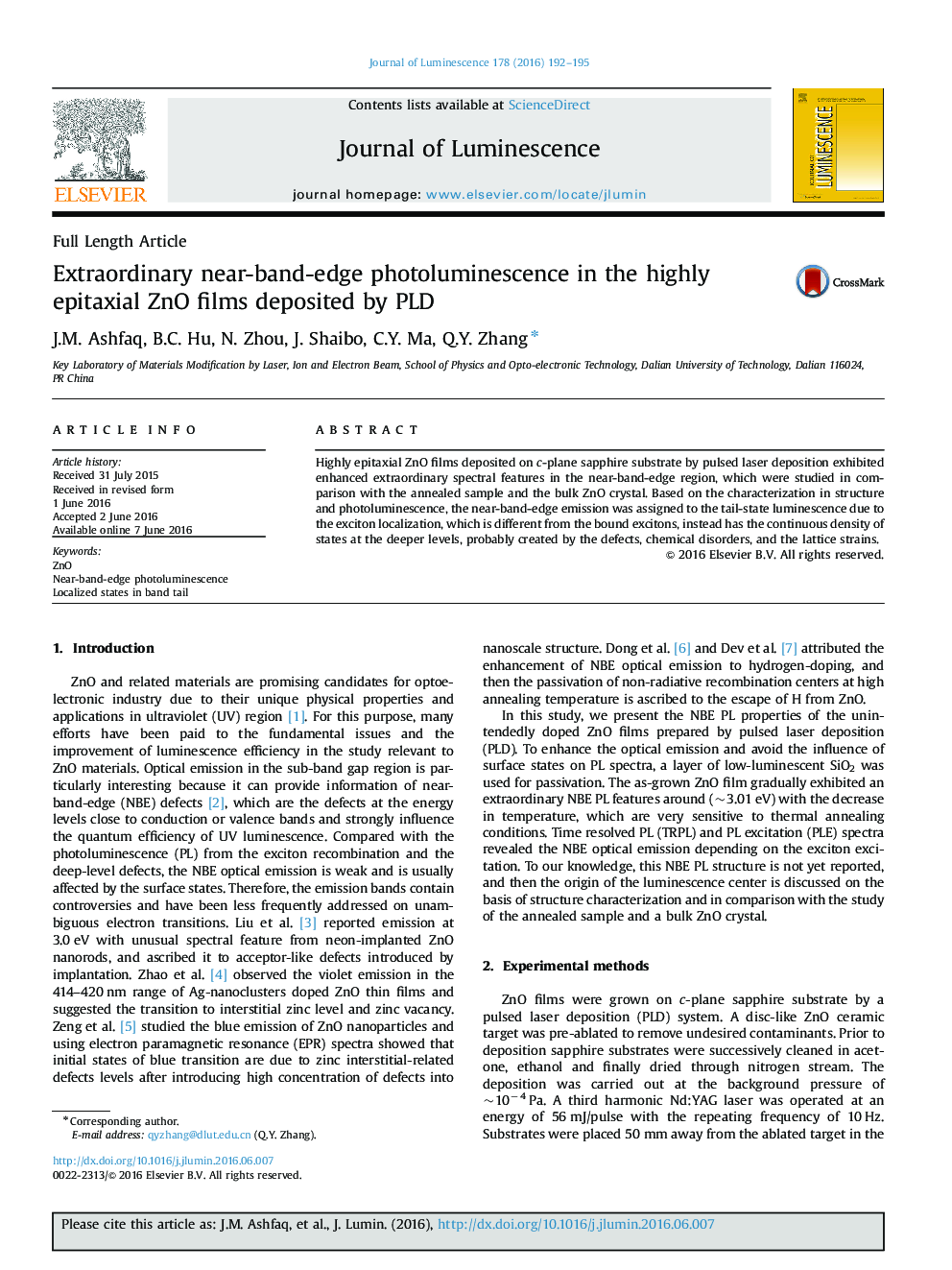 Extraordinary near-band-edge photoluminescence in the highly epitaxial ZnO films deposited by PLD