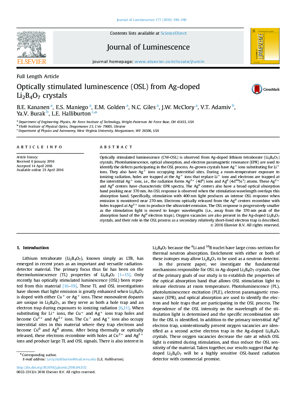 Optically stimulated luminescence (OSL) from Ag-doped Li2B4O7 crystals