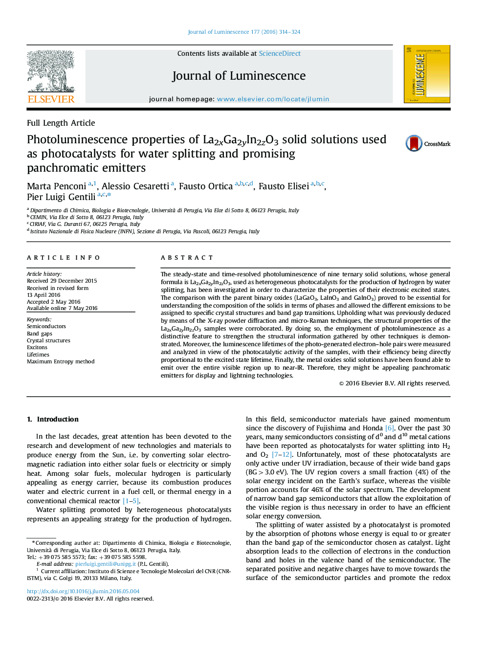 Photoluminescence properties of La2xGa2yIn2zO3 solid solutions used as photocatalysts for water splitting and promising panchromatic emitters