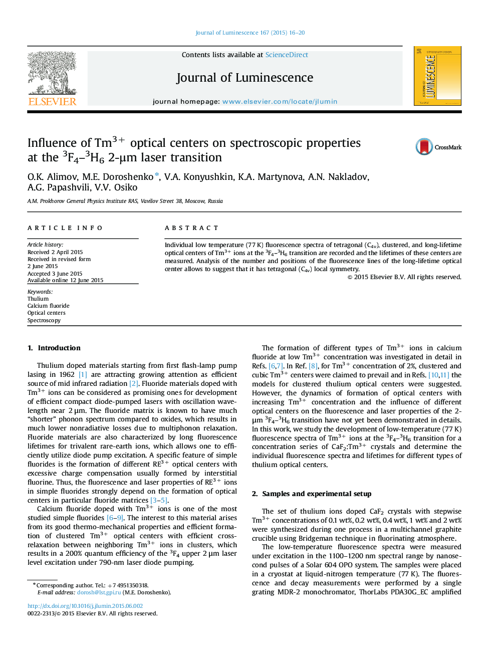 Influence of Tm3+ optical centers on spectroscopic properties at the 3F4-3H6 2-Î¼m laser transition