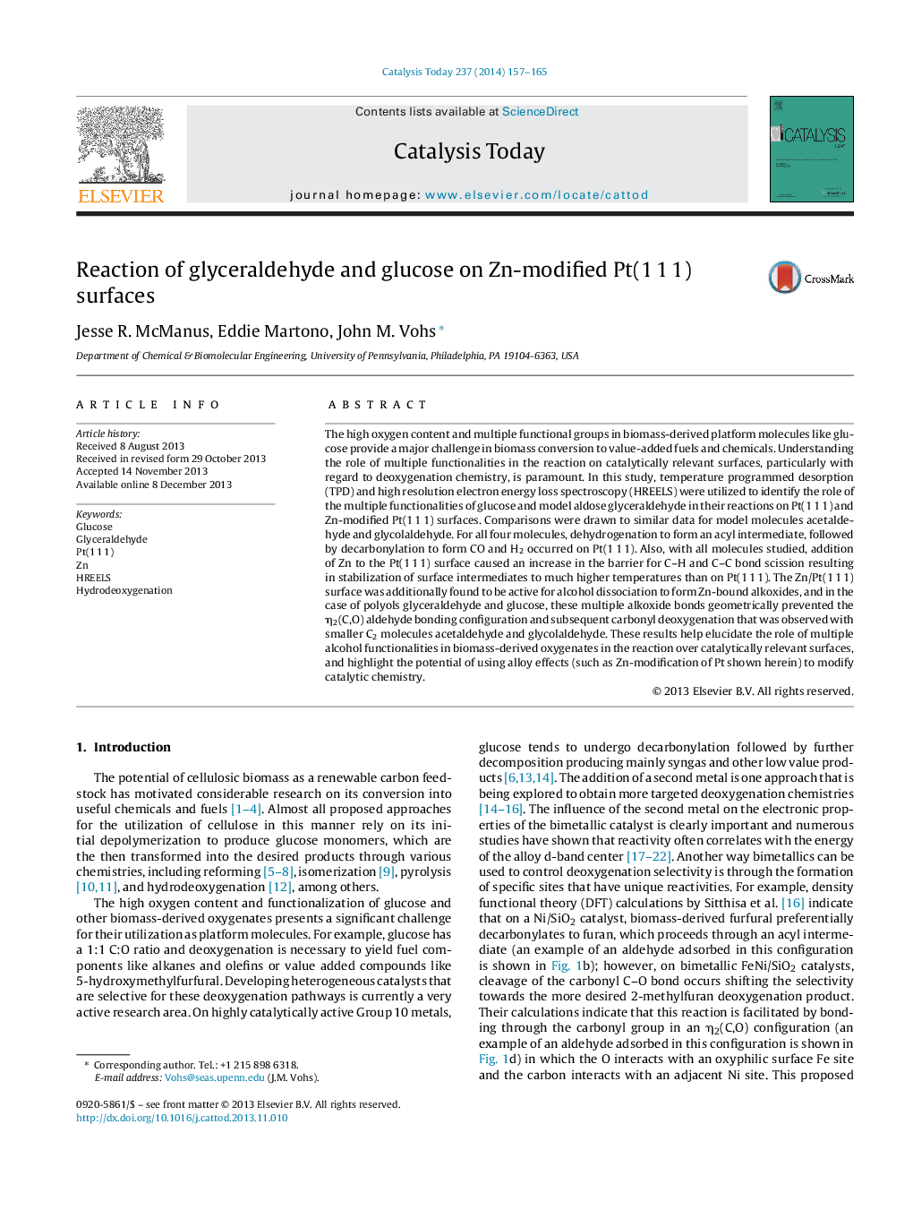 Reaction of glyceraldehyde and glucose on Zn-modified Pt(1 1 1) surfaces