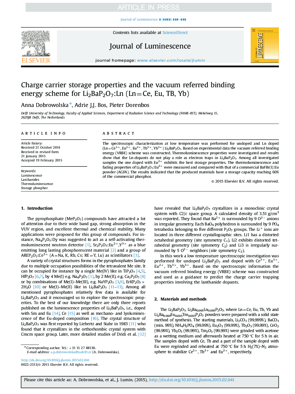 Charge carrier storage properties and the vacuum referred binding energy scheme for Li2BaP2O7:Ln (Ln=Ce, Eu, TB, Yb)