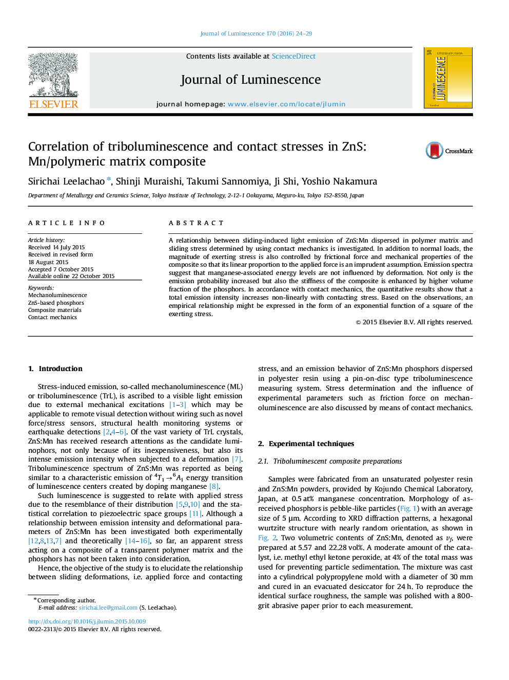 Correlation of triboluminescence and contact stresses in ZnS:Mn/polymeric matrix composite