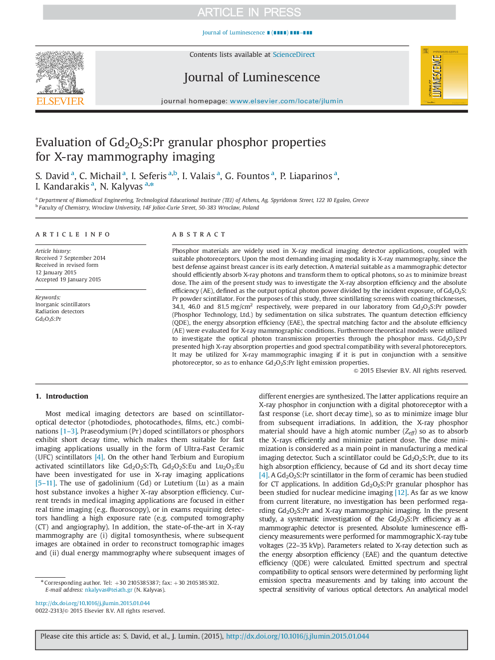 Evaluation of Gd2O2S:Pr granular phosphor properties for X-ray mammography imaging