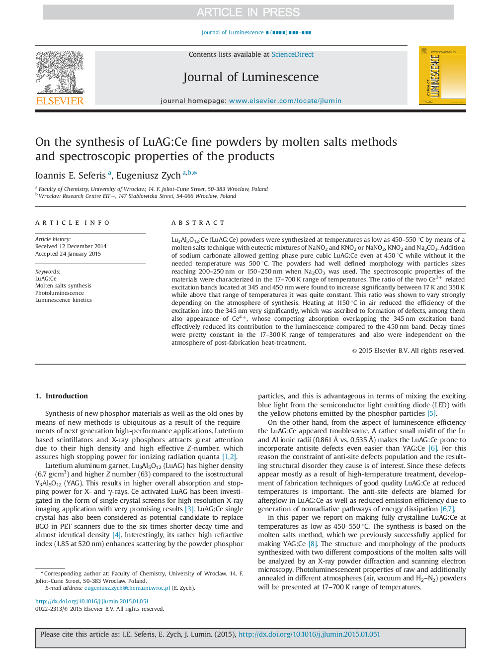 On the synthesis of LuAG:Ce fine powders by molten salts methods and spectroscopic properties of the products