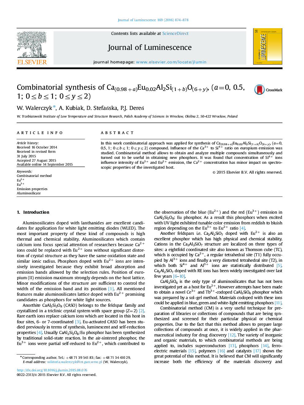 Combinatorial synthesis of Ca(0.98+a)Eu0.02Al2Si(1+b)O(6+y), (a=0, 0.5, 1; 0â¤bâ¤1; 0â¤yâ¤2)