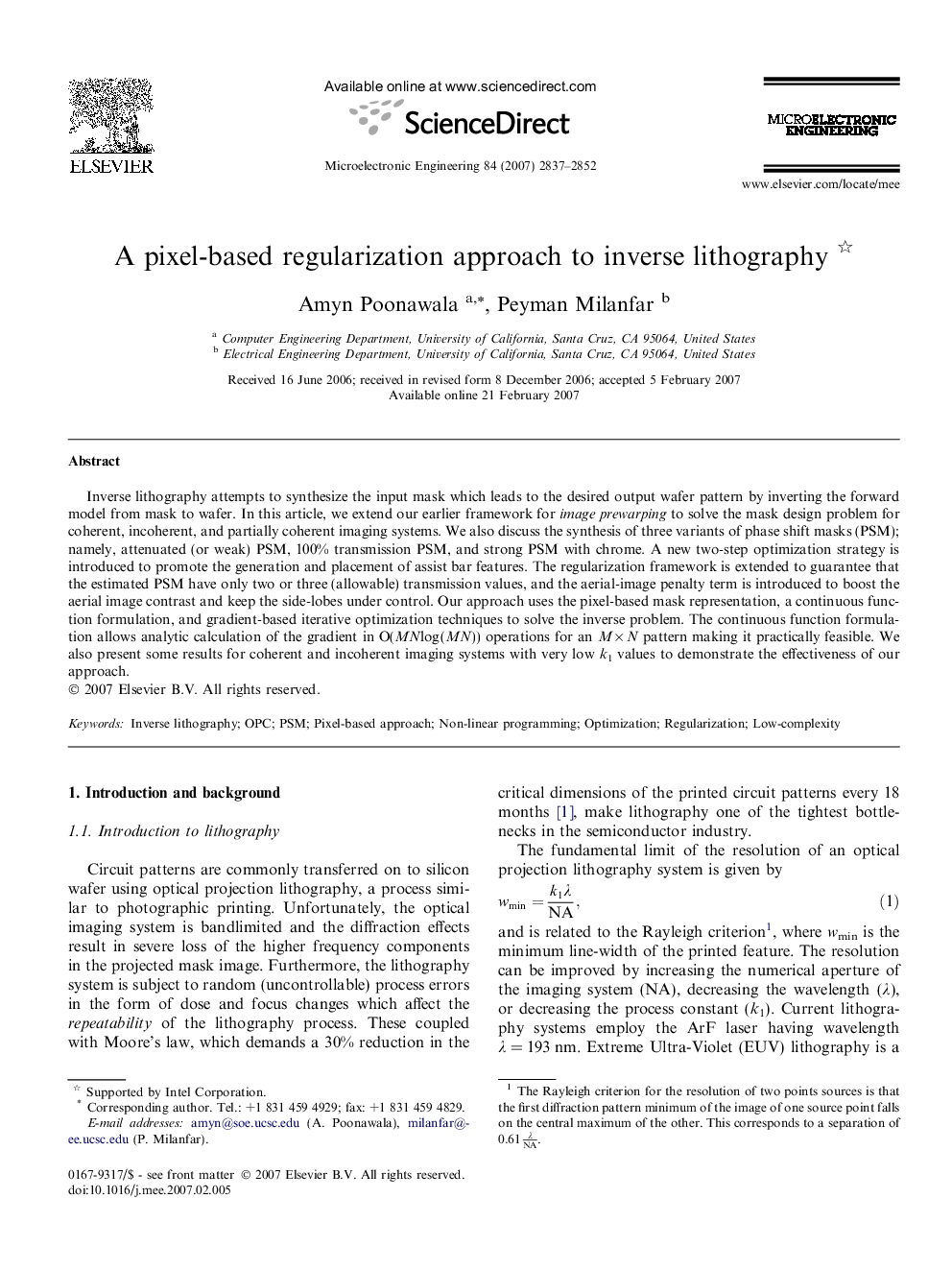 A pixel-based regularization approach to inverse lithography 