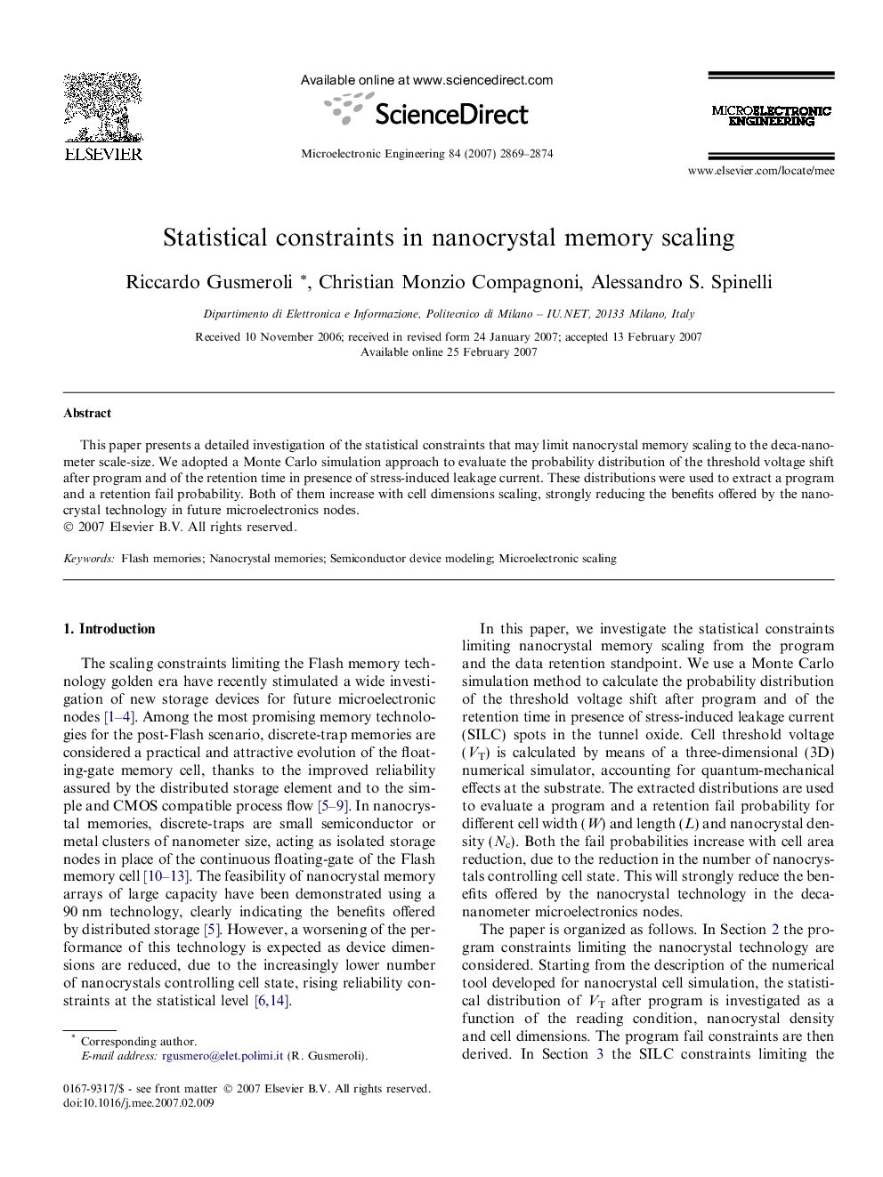 Statistical constraints in nanocrystal memory scaling