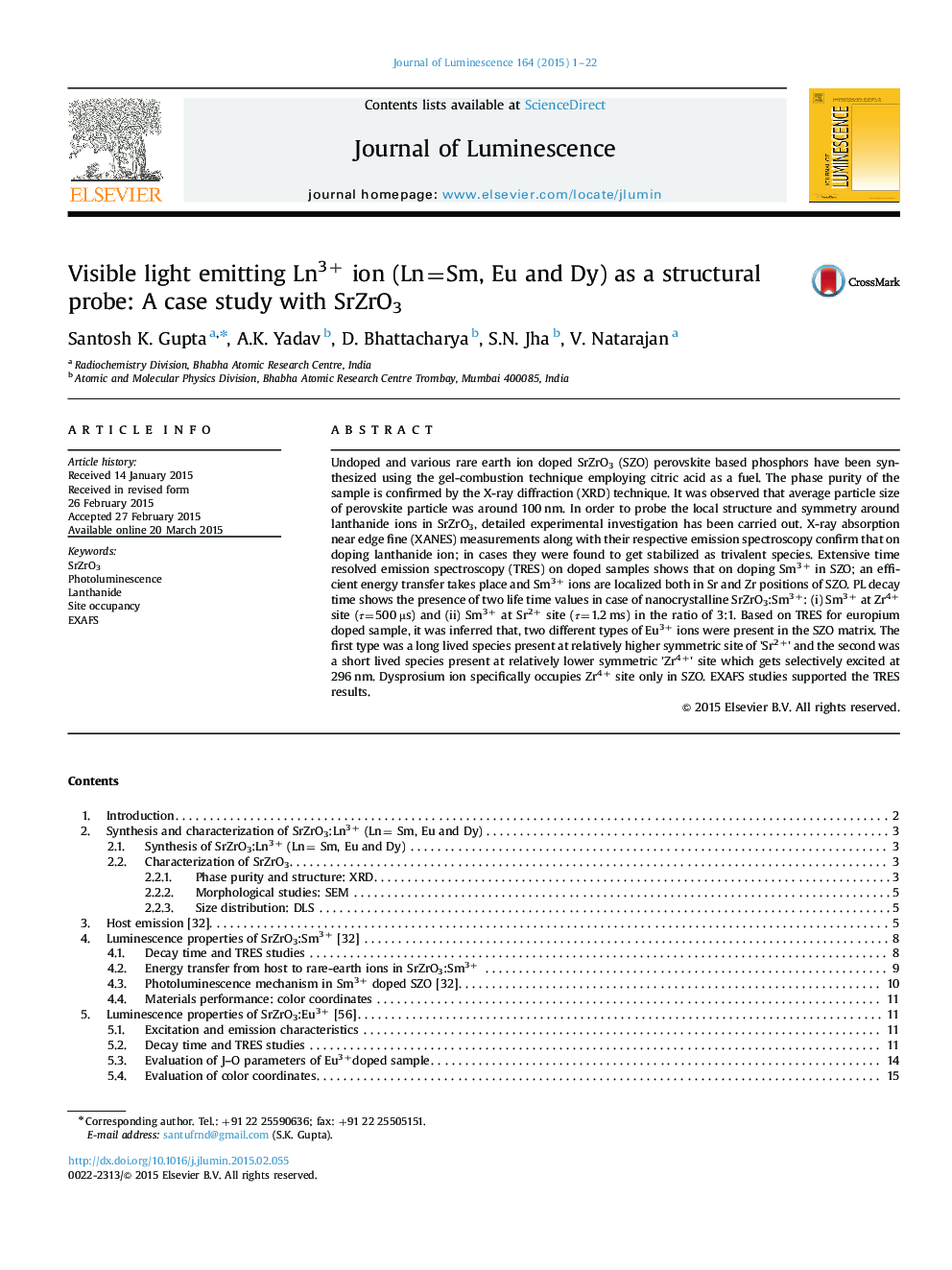 Visible light emitting Ln3+ ion (Ln=Sm, Eu and Dy) as a structural probe: A case study with SrZrO3