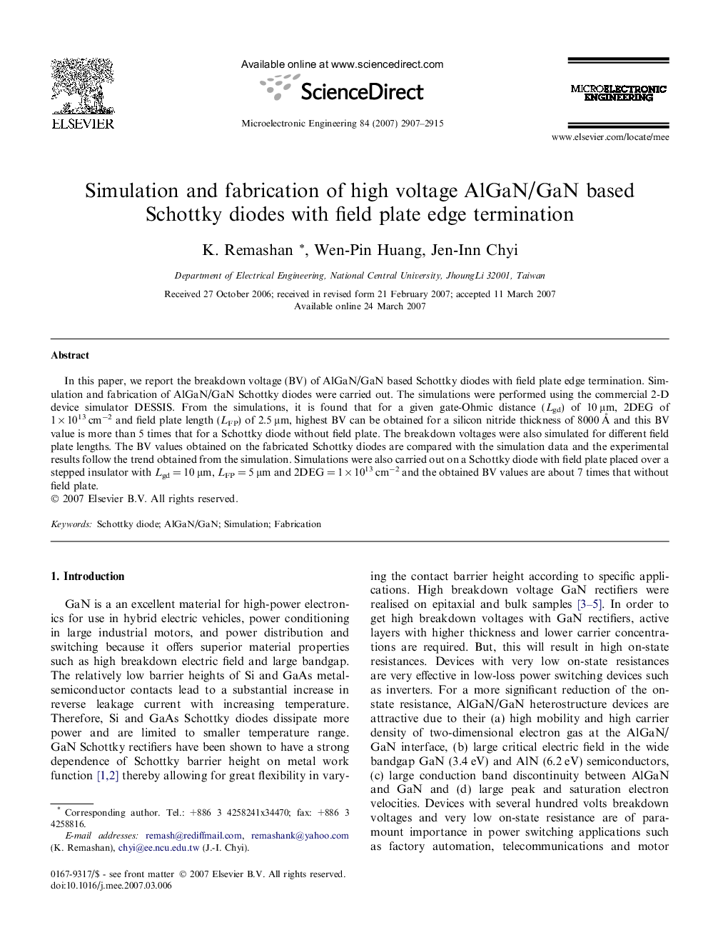 Simulation and fabrication of high voltage AlGaN/GaN based Schottky diodes with field plate edge termination