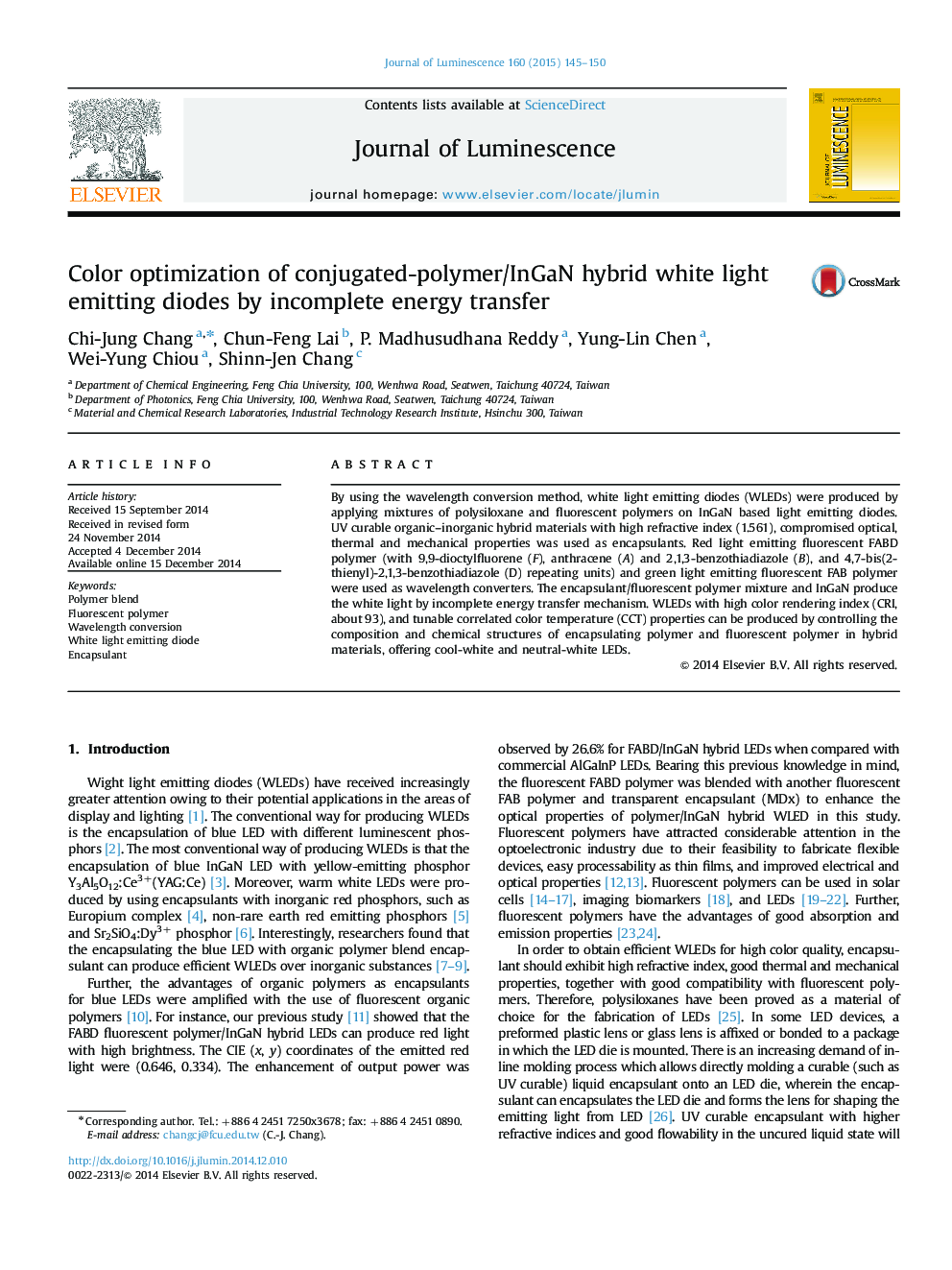 Color optimization of conjugated-polymer/InGaN hybrid white light emitting diodes by incomplete energy transfer