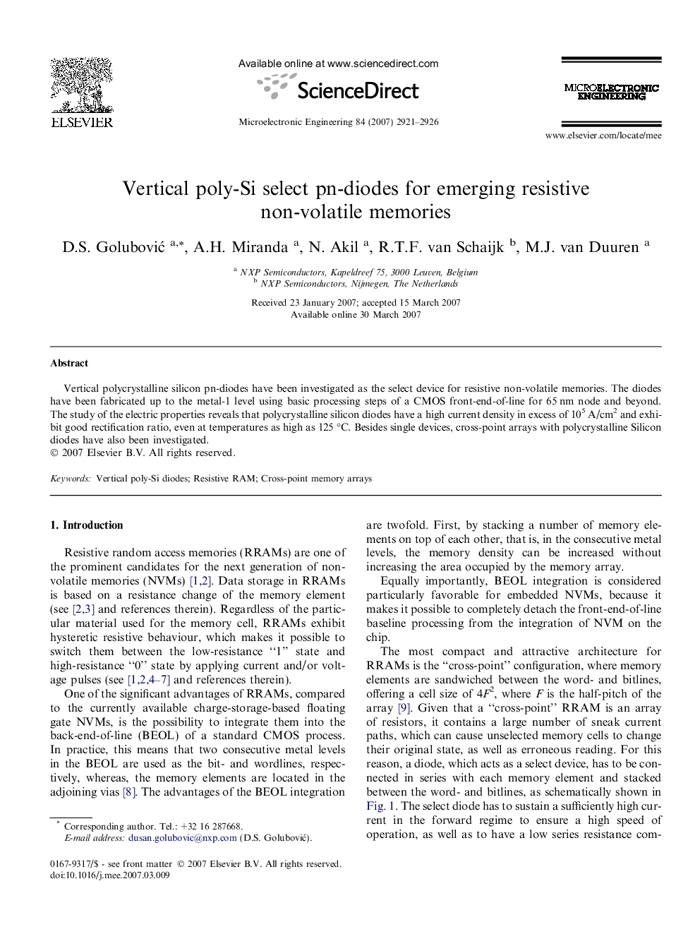 Vertical poly-Si select pn-diodes for emerging resistive non-volatile memories