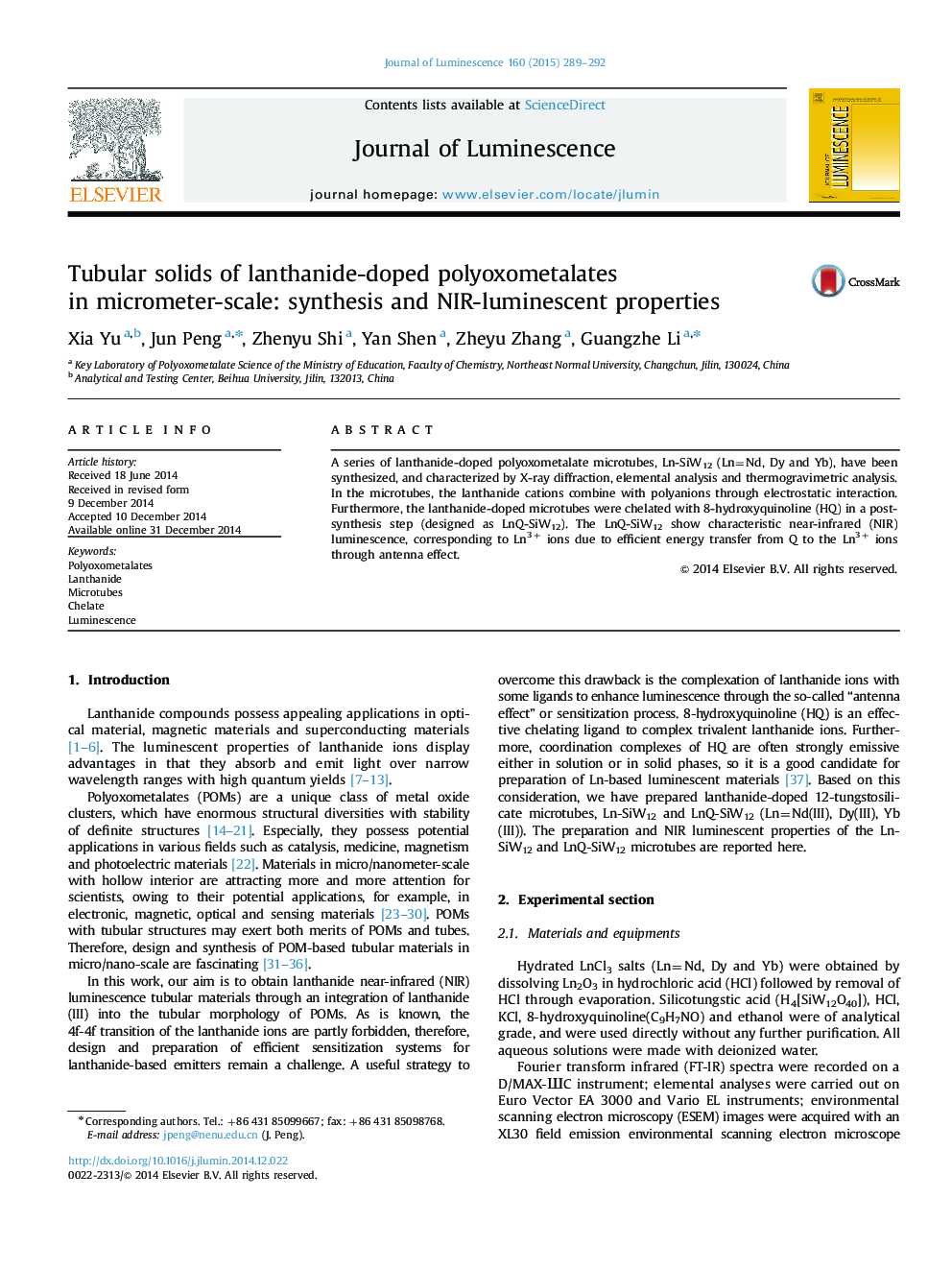 Tubular solids of lanthanide-doped polyoxometalates in micrometer-scale: synthesis and NIR-luminescent properties