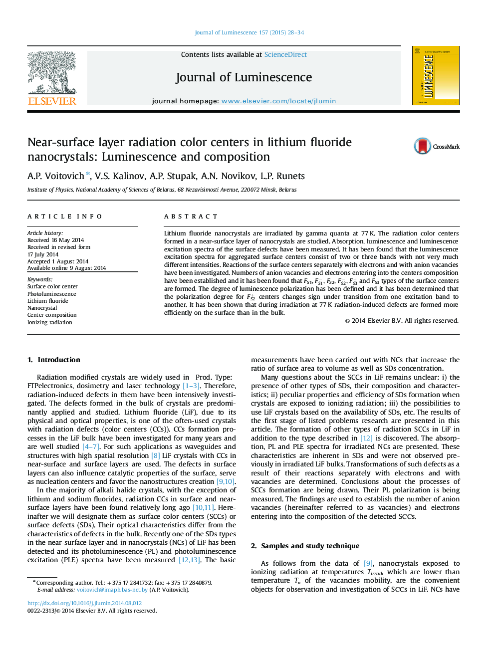 Near-surface layer radiation color centers in lithium fluoride nanocrystals: Luminescence and composition