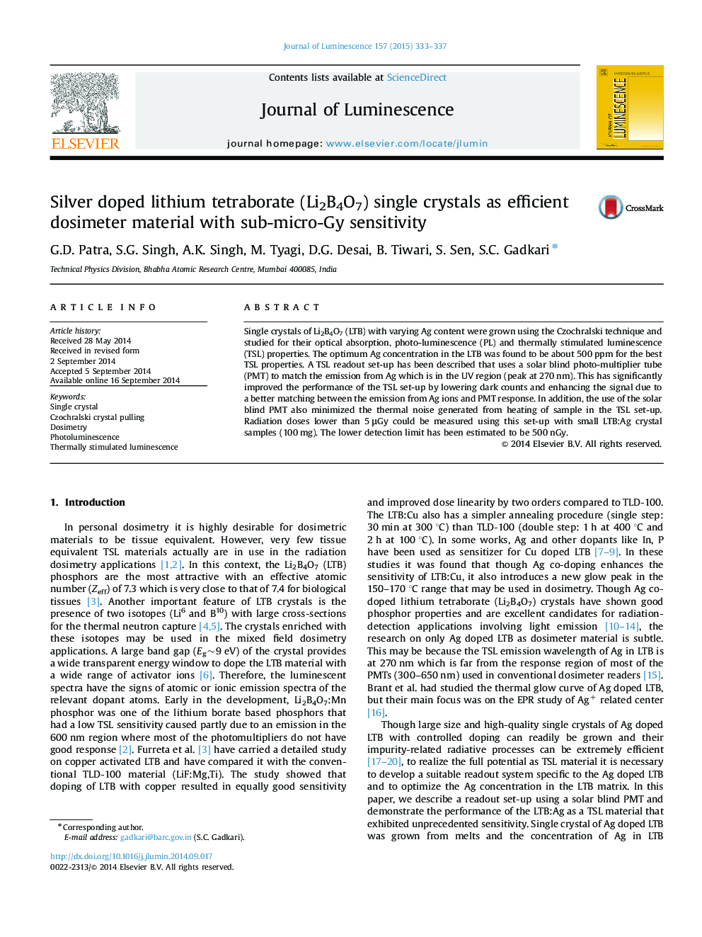 Silver doped lithium tetraborate (Li2B4O7) single crystals as efficient dosimeter material with sub-micro-Gy sensitivity