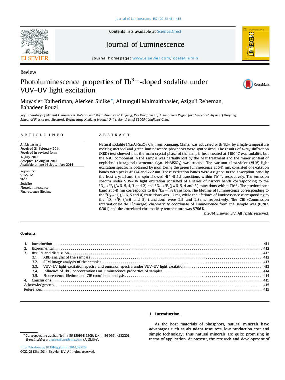 Photoluminescence properties of Tb3+-doped sodalite under VUV-UV light excitation