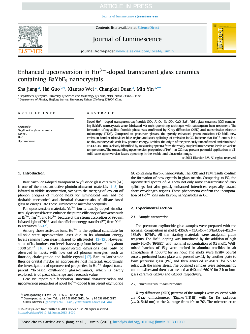 Enhanced upconversion in Ho3+-doped transparent glass ceramics containing BaYbF5 nanocrystals