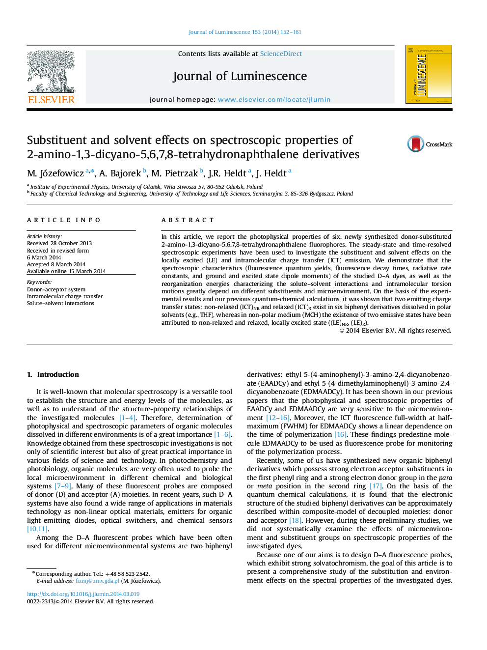 Substituent and solvent effects on spectroscopic properties of 2-amino-1,3-dicyano-5,6,7,8-tetrahydronaphthalene derivatives