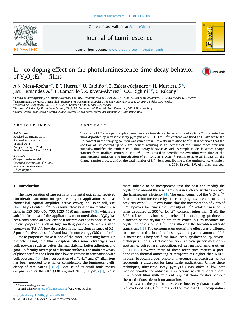 Li+ co-doping effect on the photoluminescence time decay behavior of Y2O3:Er3+ films