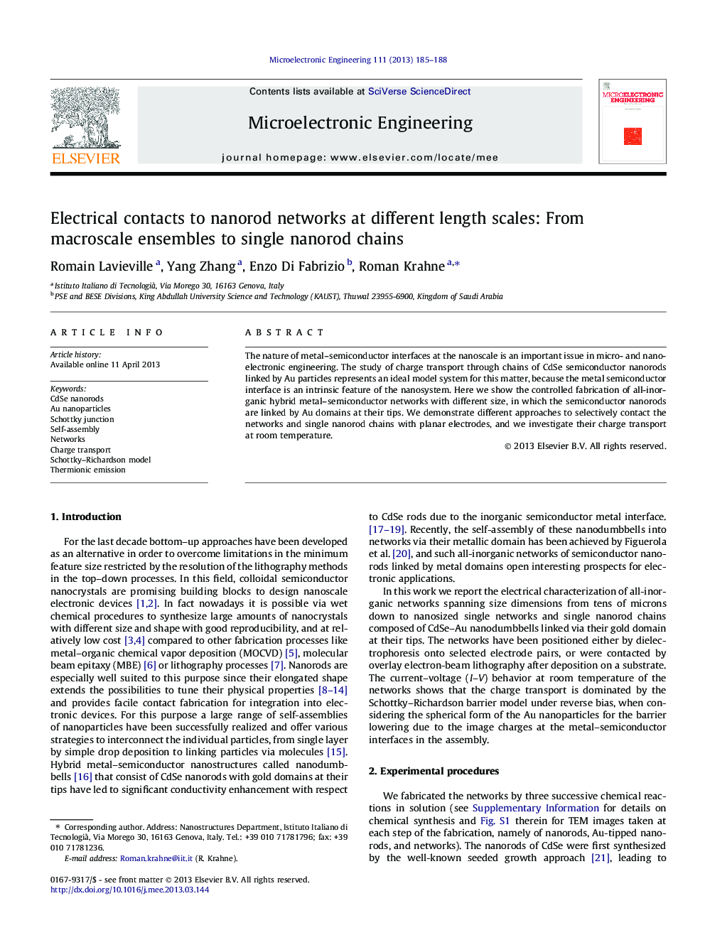 Electrical contacts to nanorod networks at different length scales: From macroscale ensembles to single nanorod chains