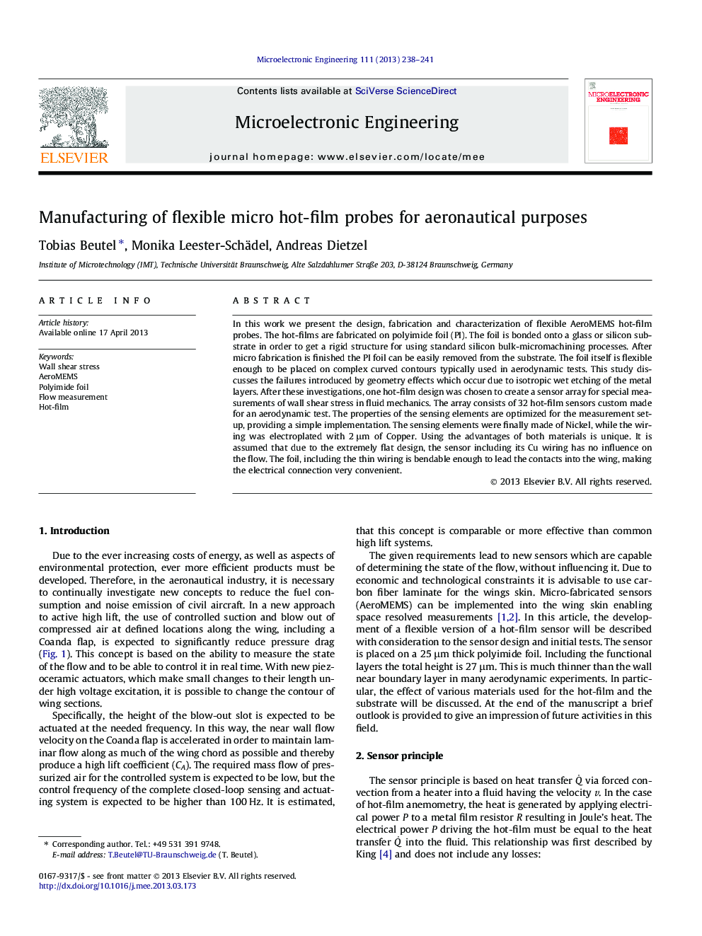 Manufacturing of flexible micro hot-film probes for aeronautical purposes