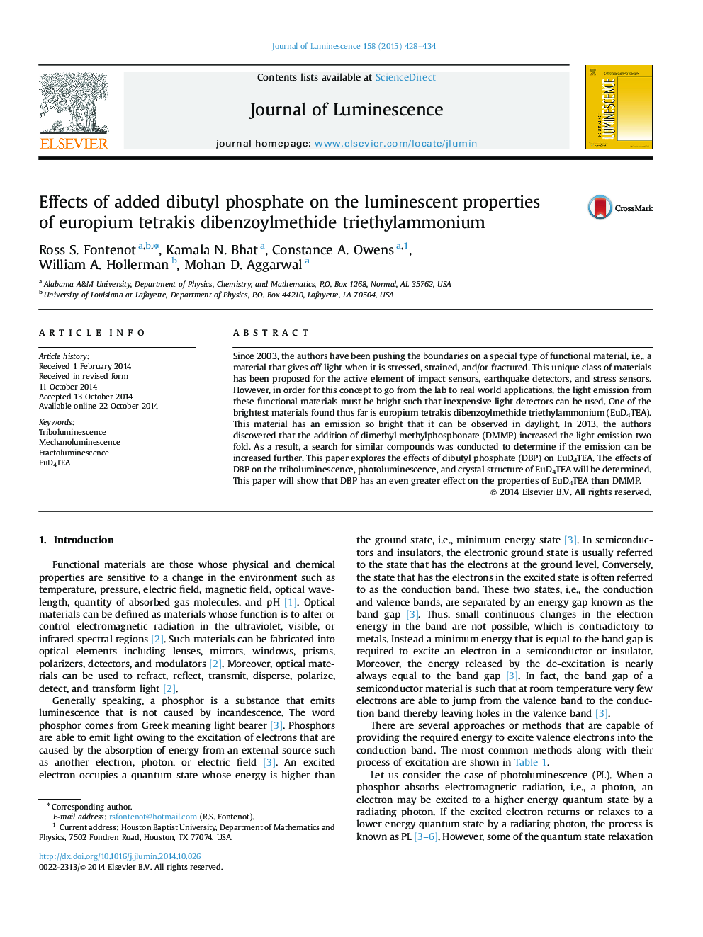 Effects of added dibutyl phosphate on the luminescent properties of europium tetrakis dibenzoylmethide triethylammonium