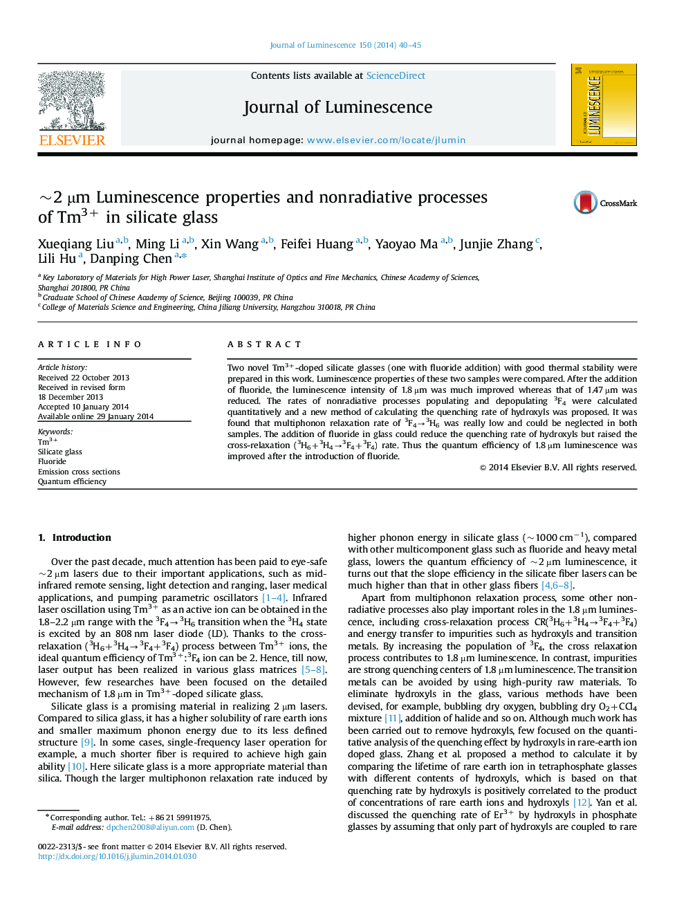 ~2Â Âµm Luminescence properties and nonradiative processes of Tm3+ in silicate glass