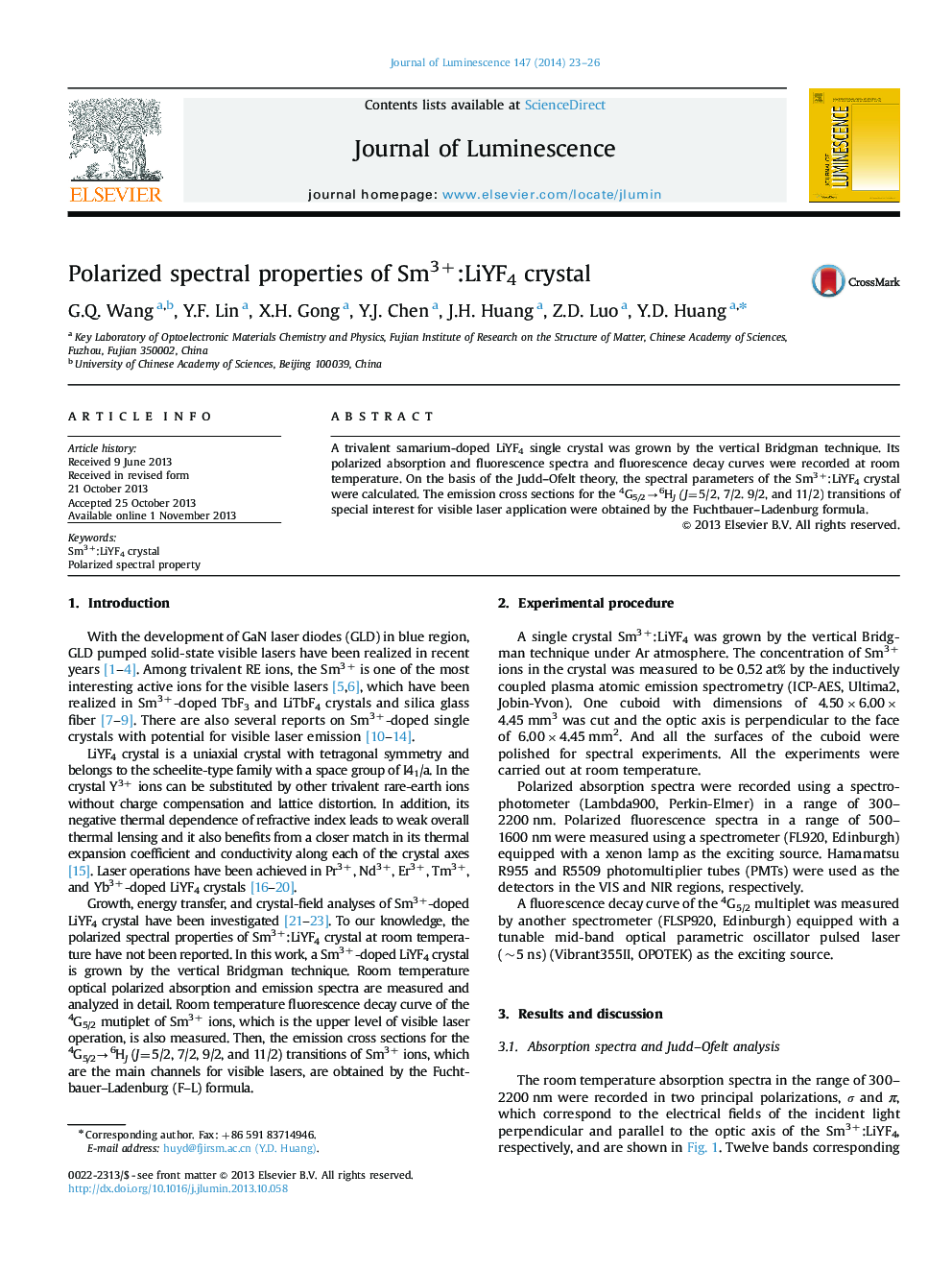عکس صفحه اول مقاله: Polarized spectral properties of Sm3+:LiYF4 crystal Polarized spectral properties of Sm3+:LiYF4 crystal