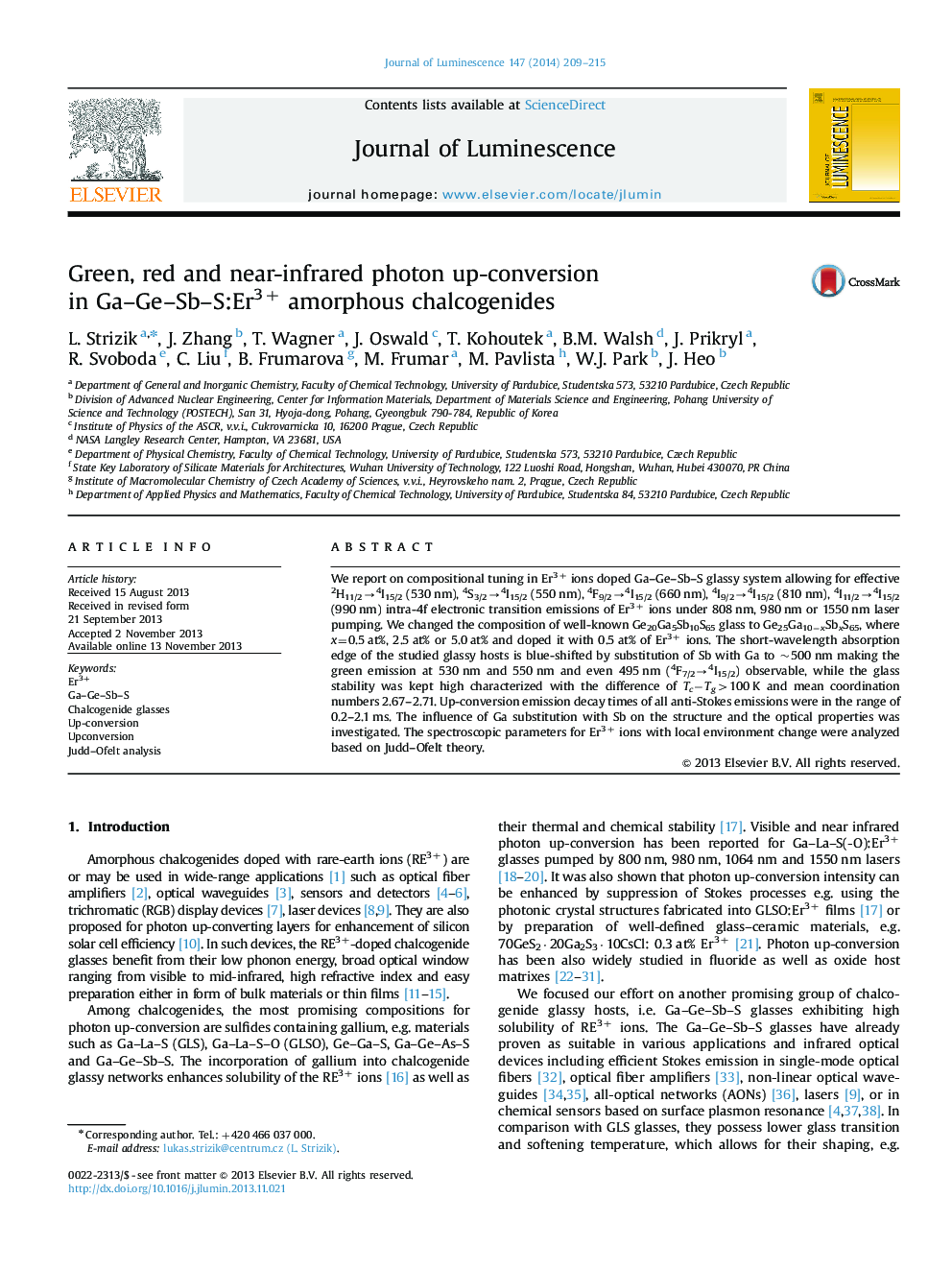 Green, red and near-infrared photon up-conversion in Ga-Ge-Sb-S:Er3+ amorphous chalcogenides