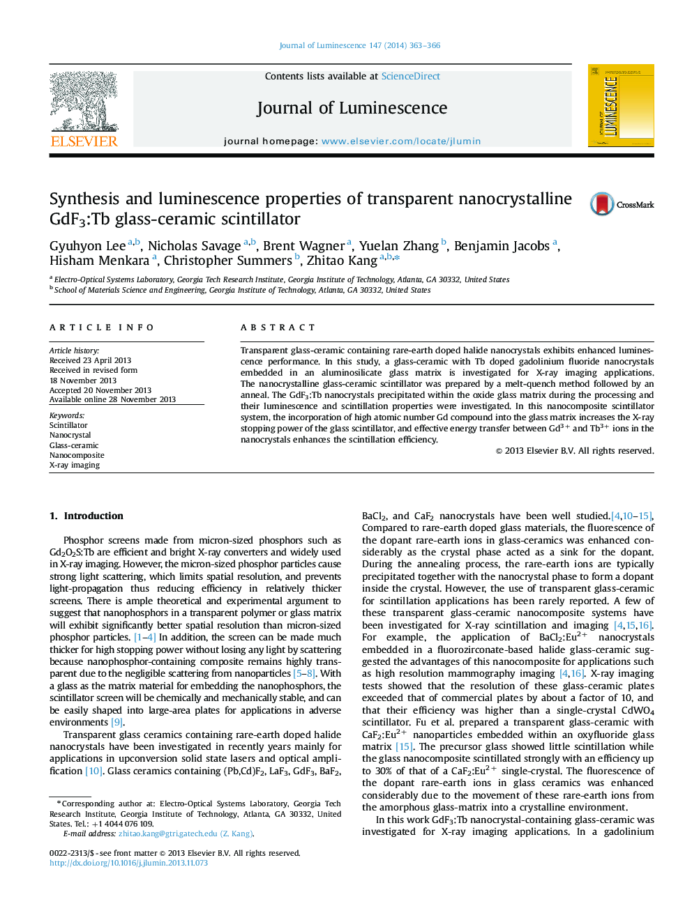 Synthesis and luminescence properties of transparent nanocrystalline GdF3:Tb glass-ceramic scintillator