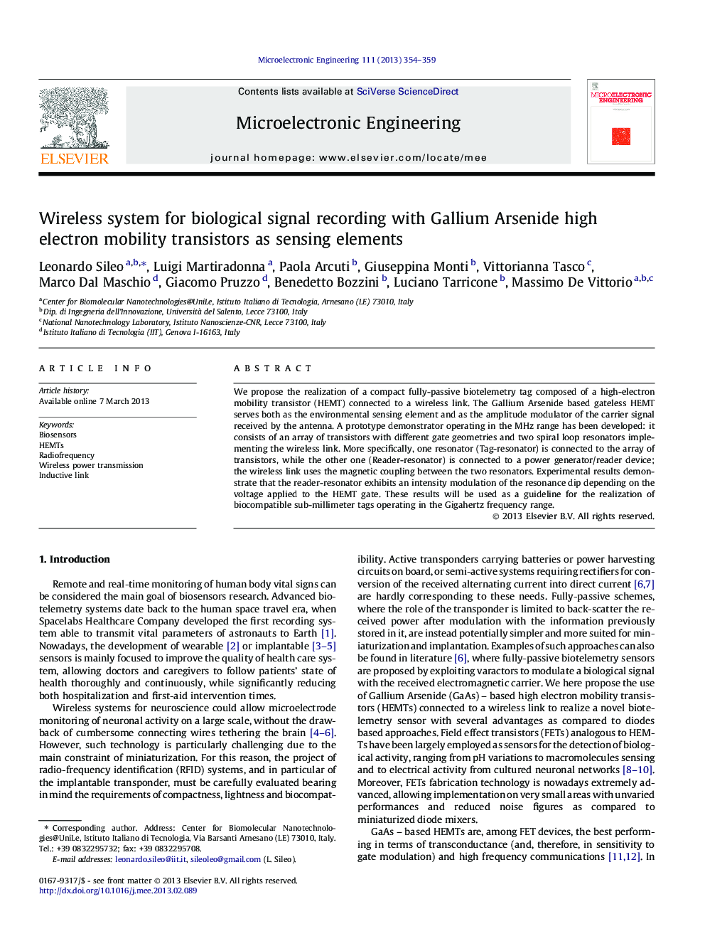 Wireless system for biological signal recording with Gallium Arsenide high electron mobility transistors as sensing elements