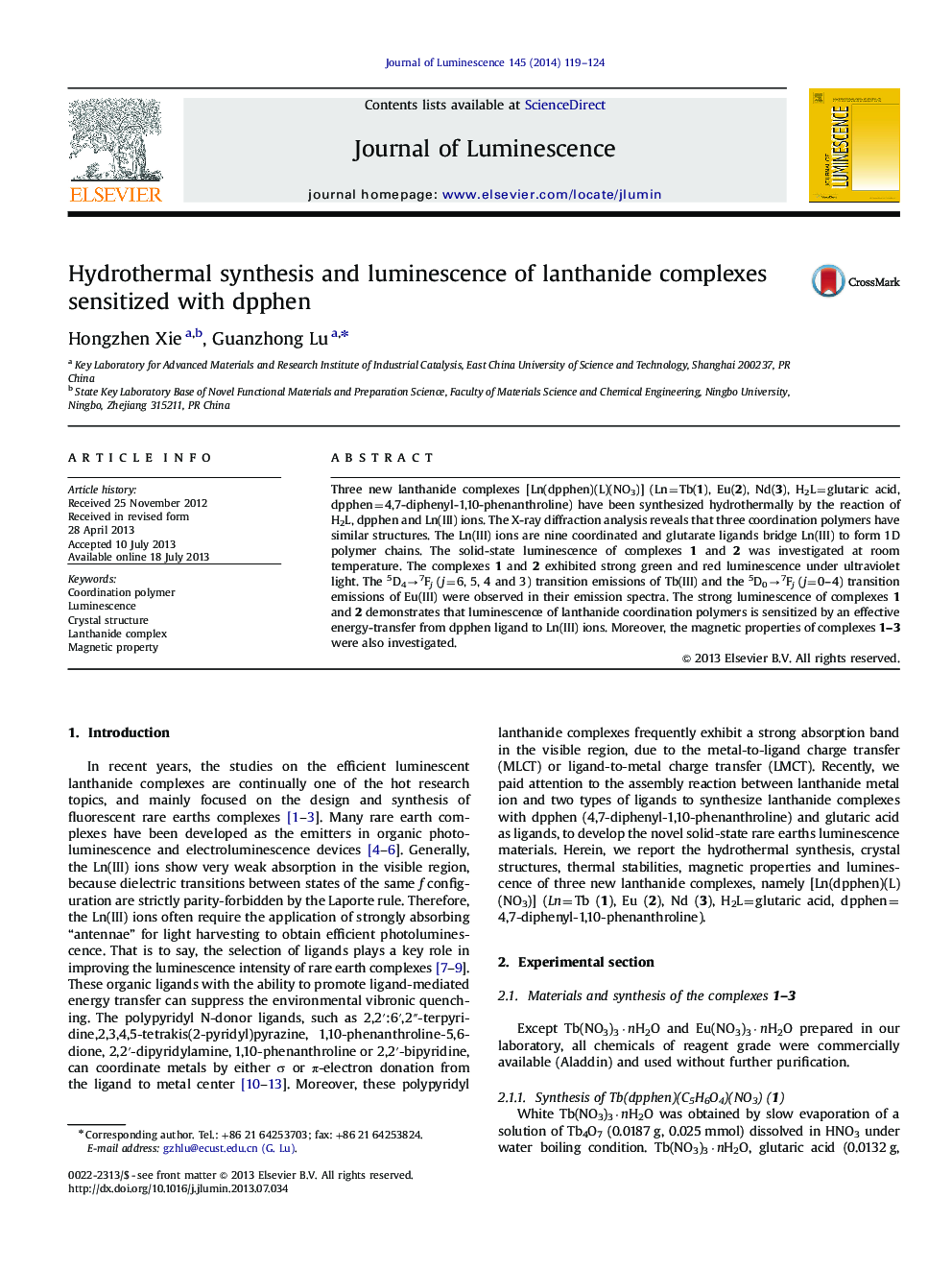 Hydrothermal synthesis and luminescence of lanthanide complexes sensitized with dpphen