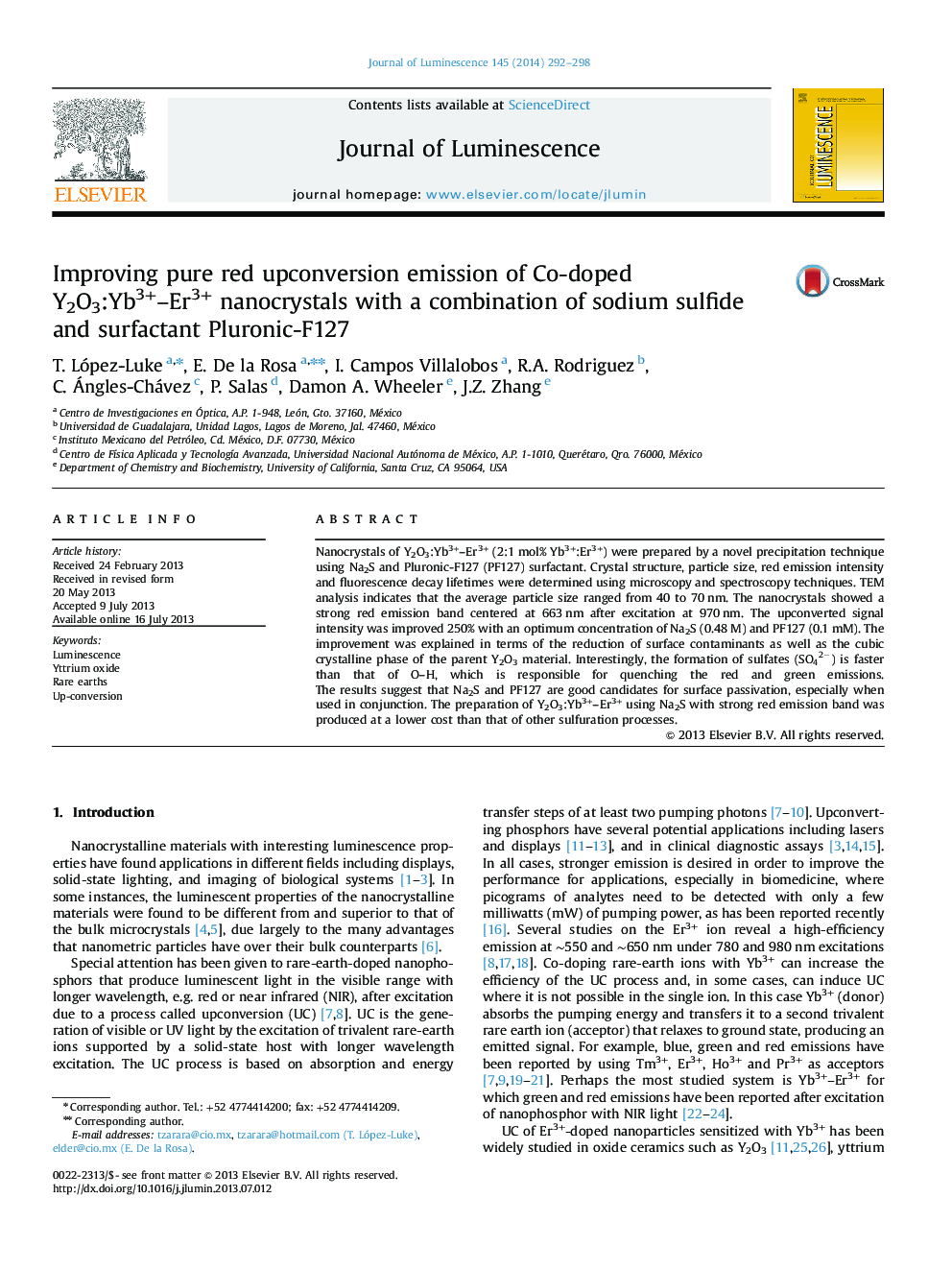 Improving pure red upconversion emission of Co-doped Y2O3:Yb3+-Er3+ nanocrystals with a combination of sodium sulfide and surfactant Pluronic-F127