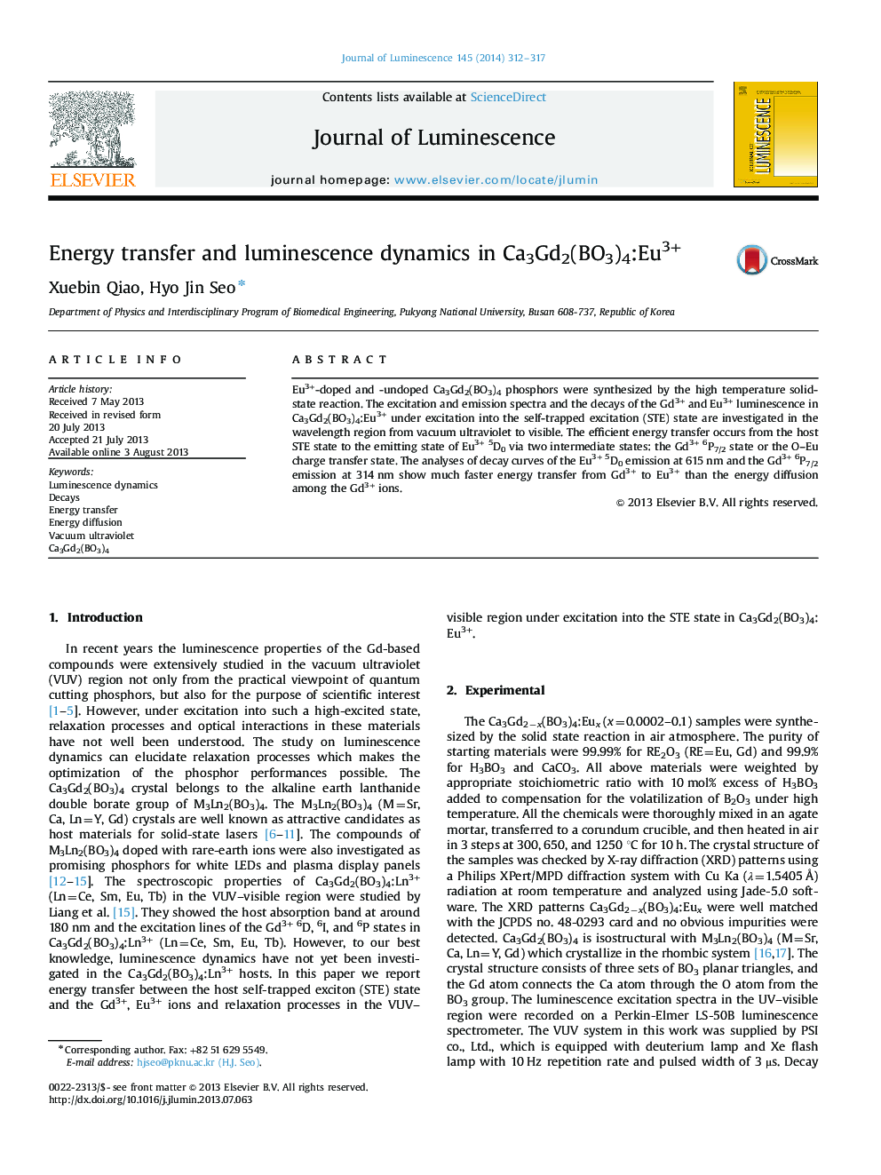Energy transfer and luminescence dynamics in Ca3Gd2(BO3)4:Eu3+