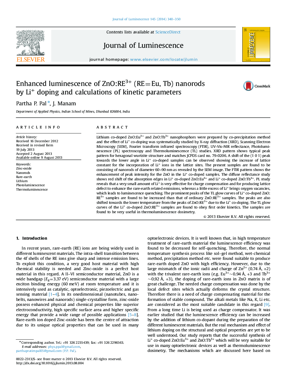 Enhanced luminescence of ZnO:RE3+ (RE=Eu, Tb) nanorods by Li+ doping and calculations of kinetic parameters