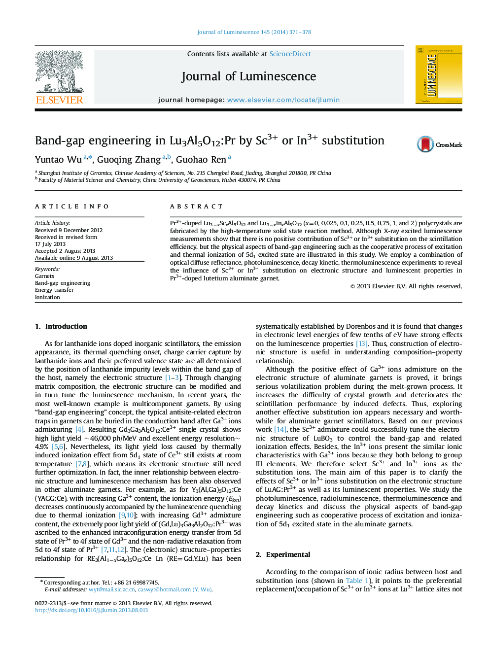 Band-gap engineering in Lu3Al5O12:Pr by Sc3+ or In3+ substitution