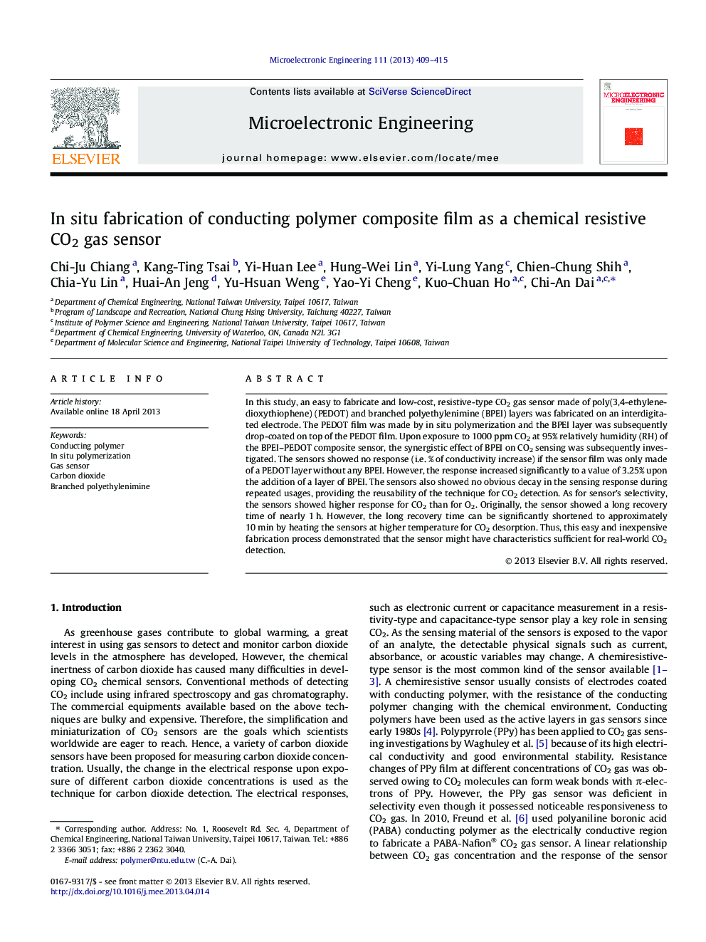 In situ fabrication of conducting polymer composite film as a chemical resistive CO2 gas sensor