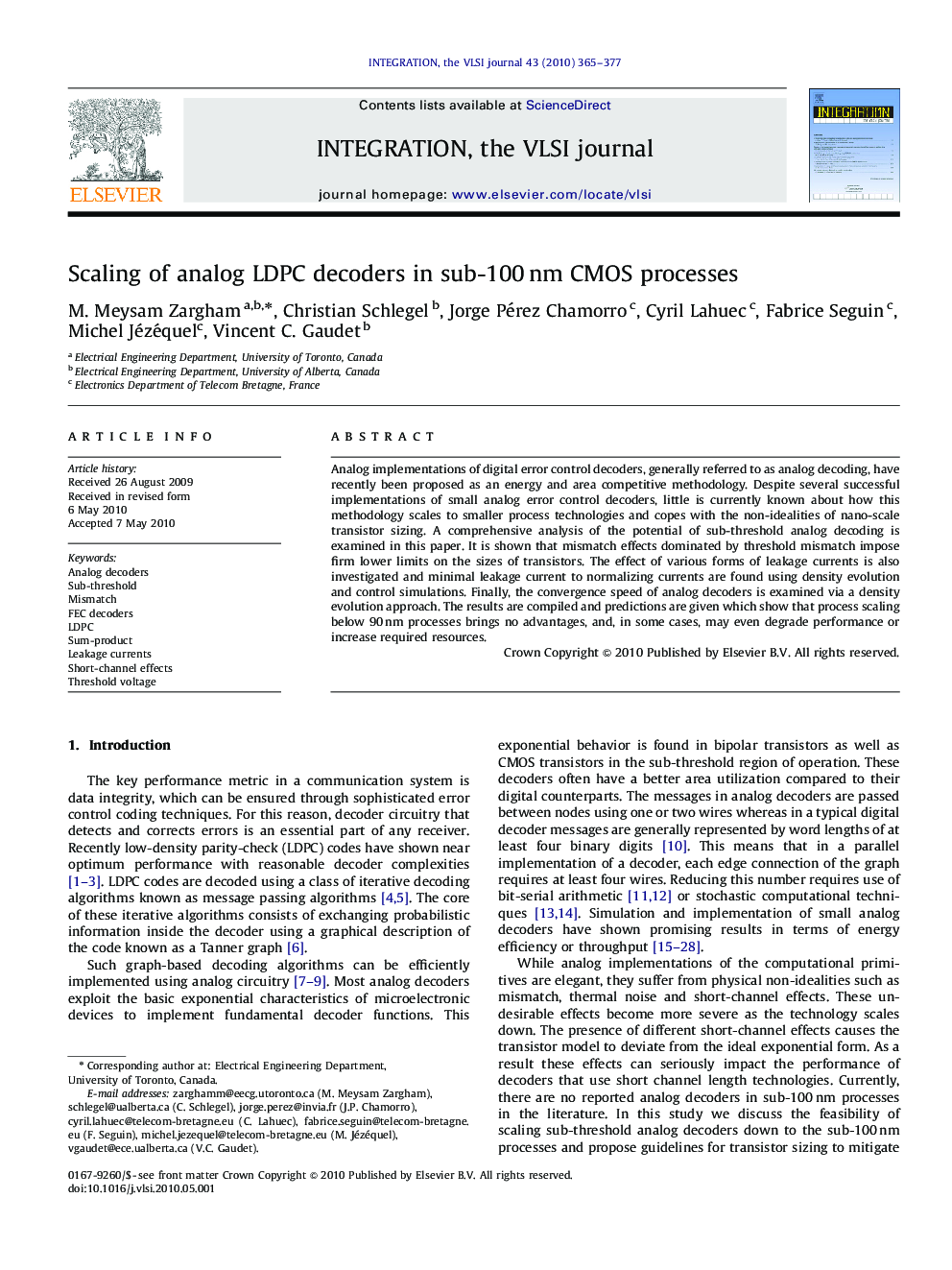 Scaling of analog LDPC decoders in sub-100 nm CMOS processes