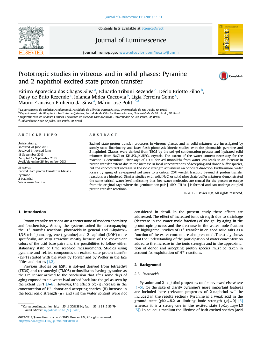 Prototropic studies in vitreous and in solid phases: Pyranine and 2-naphthol excited state proton transfer