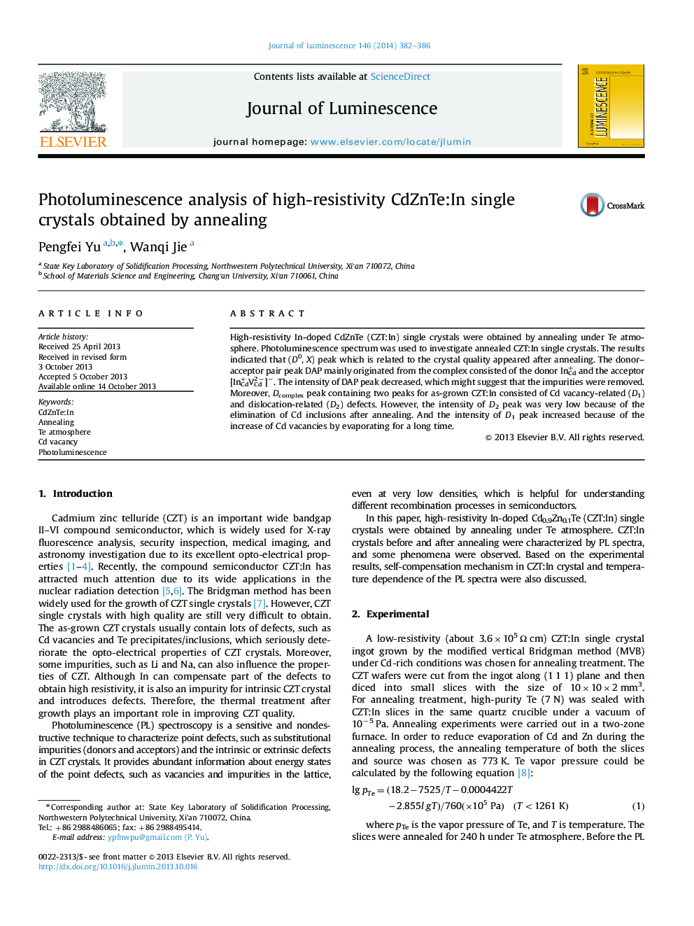 Photoluminescence analysis of high-resistivity CdZnTe:In single crystals obtained by annealing