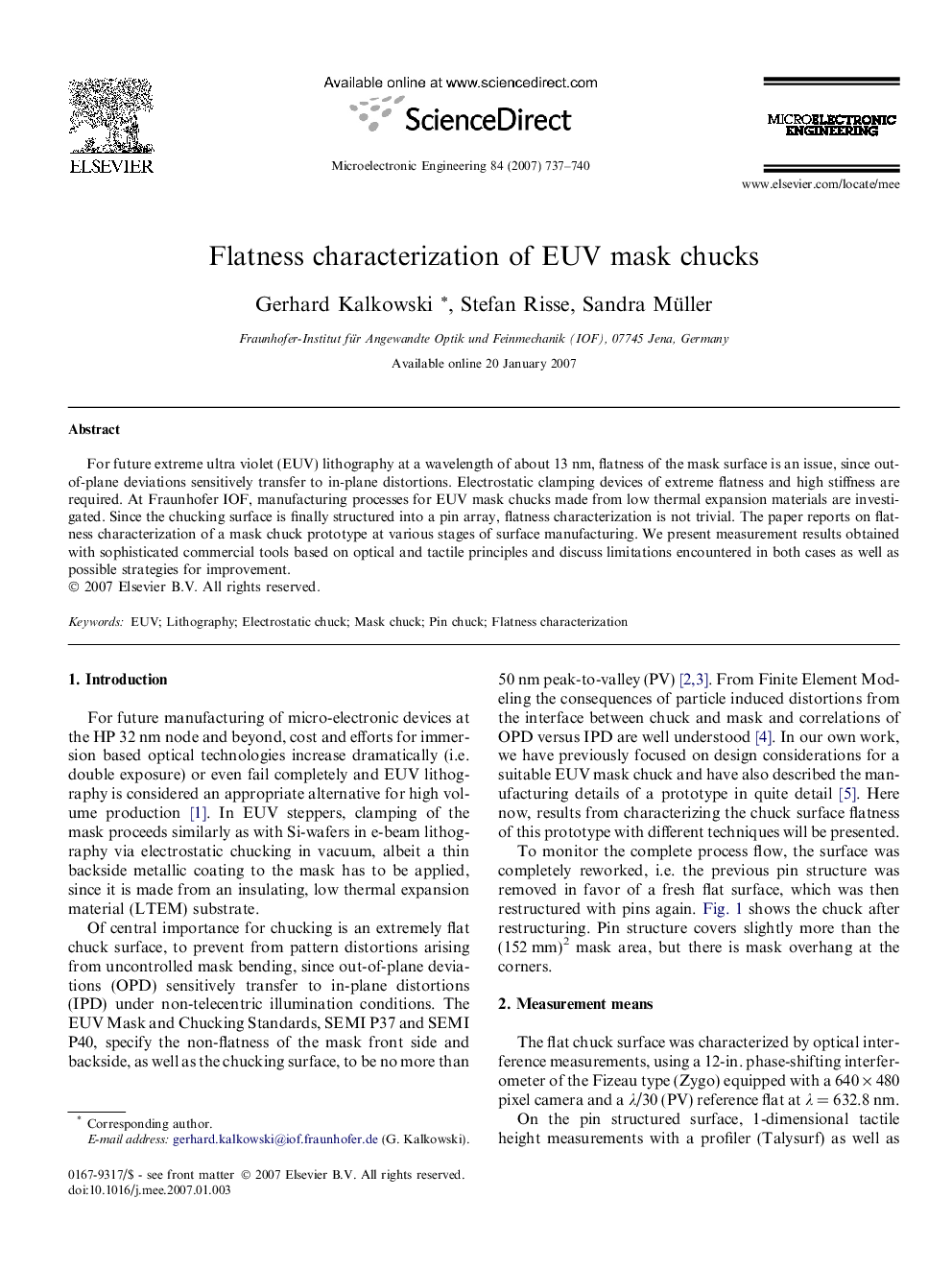 Flatness characterization of EUV mask chucks