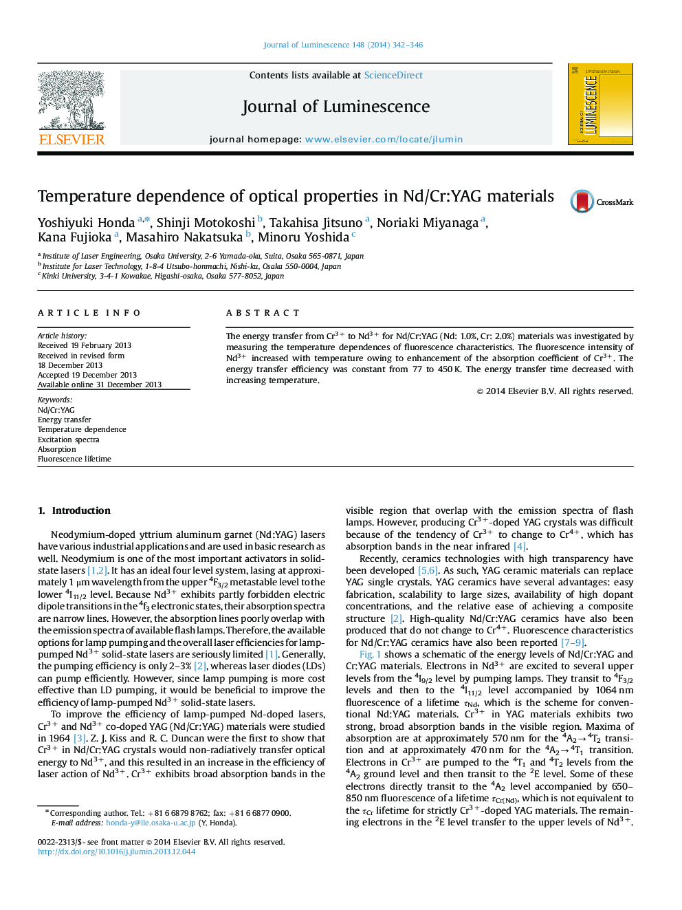 Temperature dependence of optical properties in Nd/Cr:YAG materials