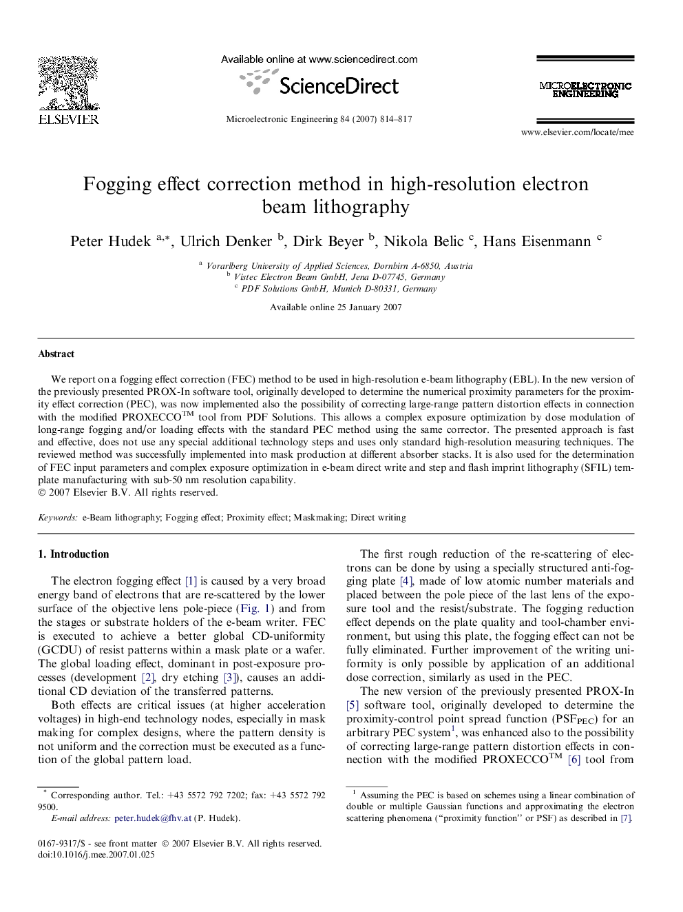 Fogging effect correction method in high-resolution electron beam lithography