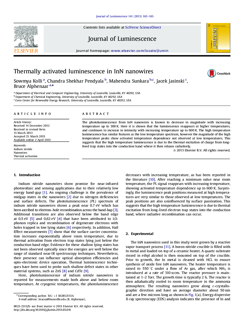 Thermally activated luminescence in InN nanowires