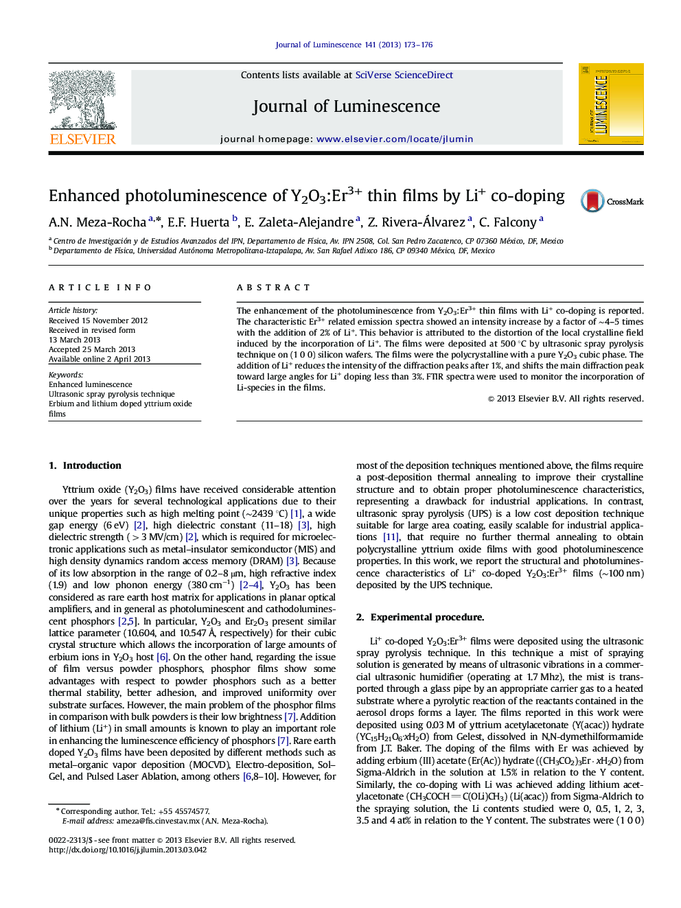 Enhanced photoluminescence of Y2O3:Er3+ thin films by Li+ co-doping