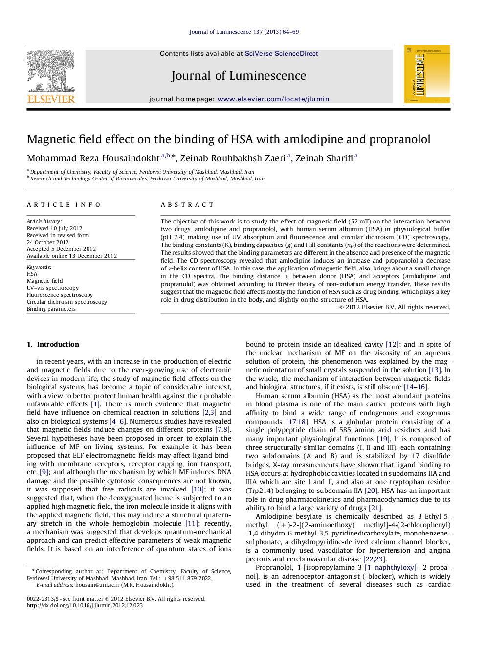 Magnetic field effect on the binding of HSA with amlodipine and propranolol