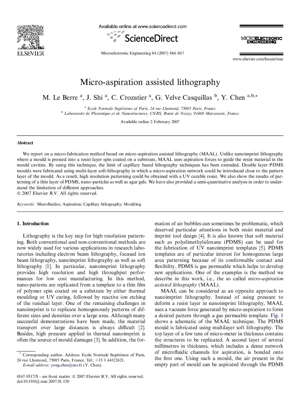 Micro-aspiration assisted lithography