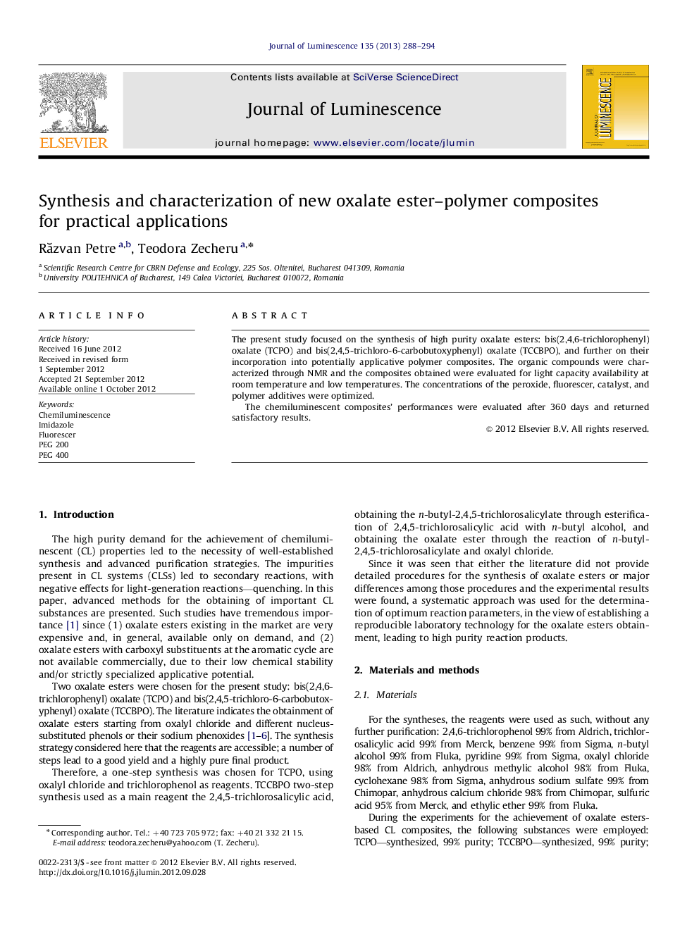 Synthesis and characterization of new oxalate ester-polymer composites for practical applications